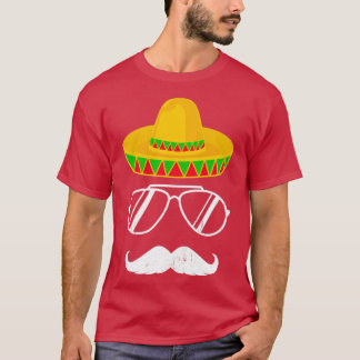 Funny mexican sombrero mustache face for Cinco de T-Shirt