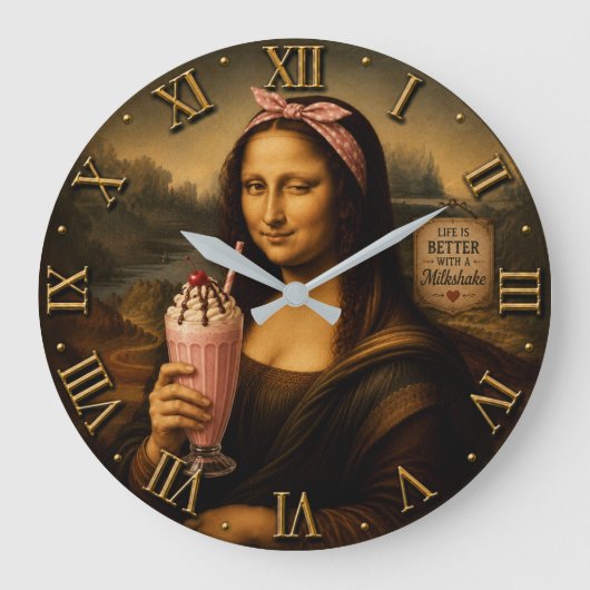 Funny Milkshake Mona Lisa Große Wanduhr (Vorderseite)
