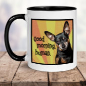 Funny Min Button Tasse - Guten Morgen, Mensch