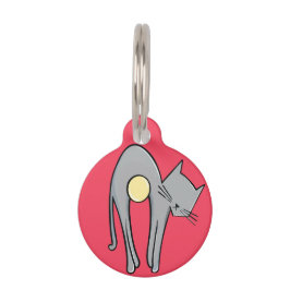 Funny Minimal Cat Tag - Gray Kitty on Red Haustiermarke
