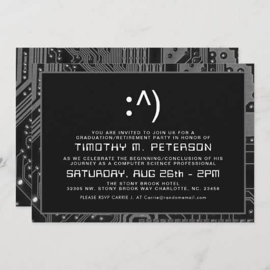 Funny Minimal Informatik Gray Grad Einladung (Vorne/Hinten)