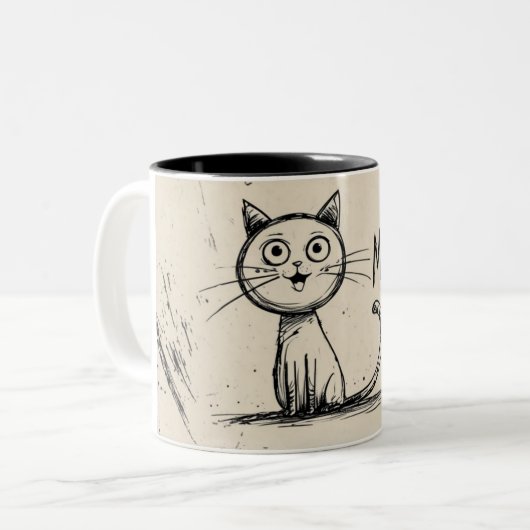 Funny Minimalist Cat Illustration With "Just Meow" Zweifarbige Tasse (Vorderseite Links)