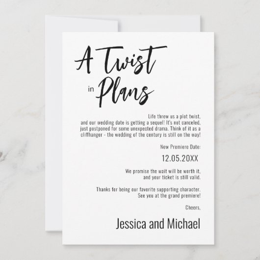 💍 Funny Minimalistisch Elegante Planänderung Save The Date (Vorderseite)