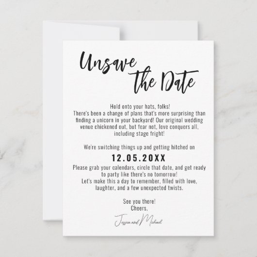 💍 Funny Minimalistisch Elegante Unsave the Date Save The Date (Vorderseite)