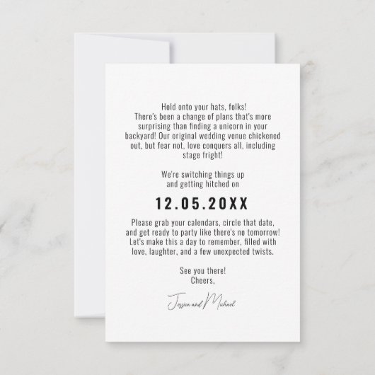 💍 Funny Minimalistisch Elegante Unsave the Date Save The Date (Rückseite)