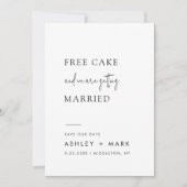 Funny Minimalistisch Script Free Cake Wedding Save The Date (Vorderseite)