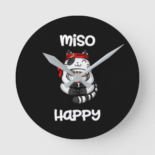 Funny Miso Happy Cat Sushi Pet Lover Runde Wanduhr