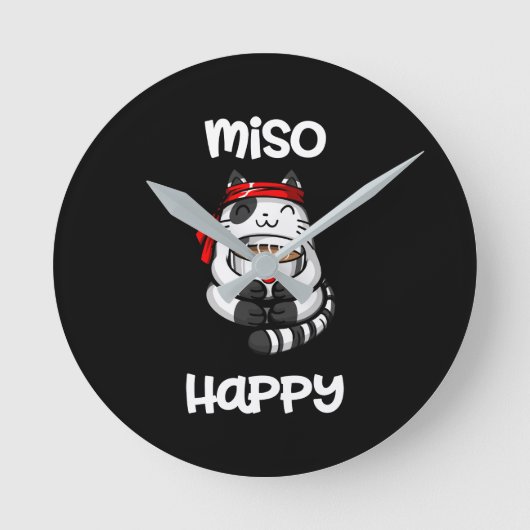 Funny Miso Happy Cat Sushi Pet Lover Runde Wanduhr (Vorderseite)
