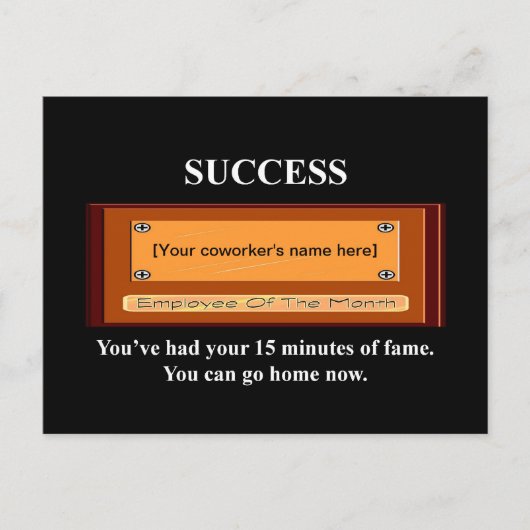 Funny Mitarbeiter des Monats Ihr Name Plate Postkarte (Vorderseite)