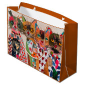 Funny Mixed Media Cat Große Geschenktüte (Rückseite Schrägansicht)