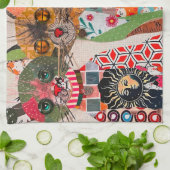 Funny Mixed Media Paper Cat Kitchen Towel Geschirrtuch (Gefaltet)
