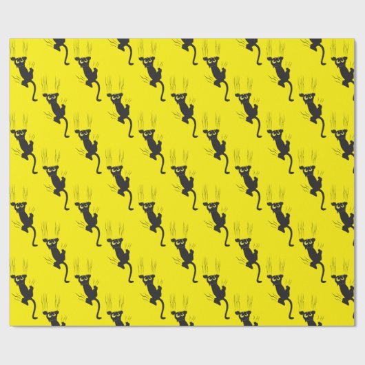 Funny Modern Black Cat Scratch on Yellow Geschenkpapier (Flach)
