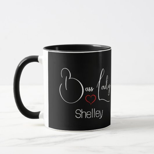 Funny Modern Boss Lady Black and White Script Tasse (Links)