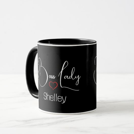 Funny Modern Boss Lady Black and White Script Tasse (Vorderseite Links)