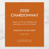 Funny Modern Burnt Orange Vielen Dank Party Weddin Weinetikett (Einzelnes Label)