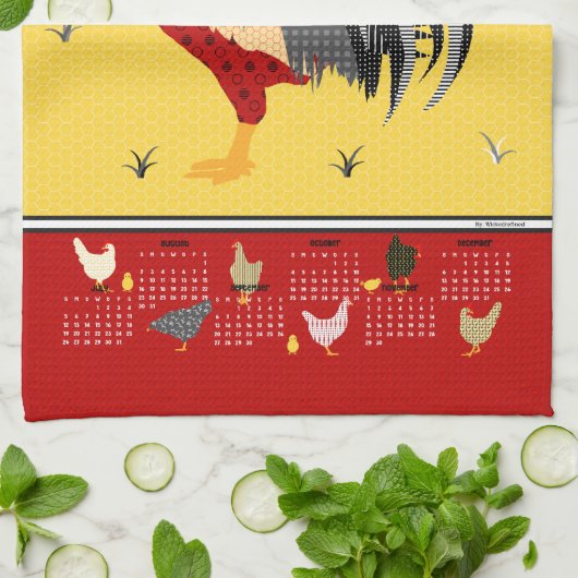 Funny Modern Chicken 2026 Kalender Geschirrtuch (Gefaltet)