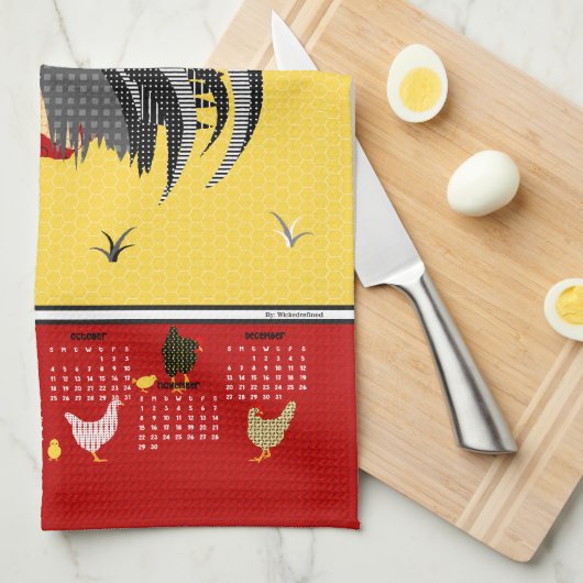 Funny Modern Chicken 2026 Kalender Geschirrtuch (Viertel Falte)