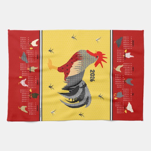 Funny Modern Chicken 2026 Kalender Geschirrtuch (Horizontal)