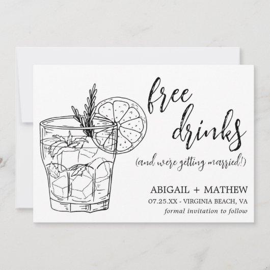 Funny Modern Cocktail Sketch Trendy Foto Wedding Save The Date (Vorderseite)