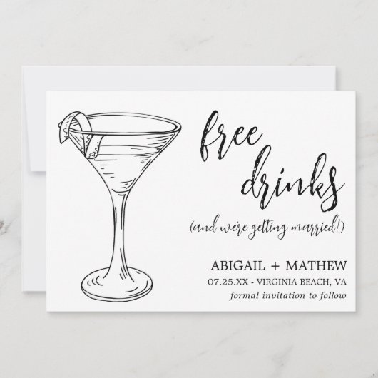 Funny Modern Cocktail Sketch Trendy Foto Wedding Save The Date (Vorderseite)