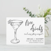 Funny Modern Cocktail Sketch Trendy Foto Wedding Save The Date (Stehend Vorderseite)