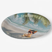 Funny Modern Dog Beach Abschluss Papierplatte Pappteller (Schrägansicht)