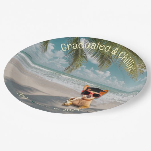 Funny Modern Dog Beach Abschluss Papierplatte Pappteller (Schrägansicht)