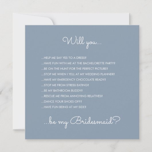 Funny Modern Dusty Blue Script Bridesmaid Vorschla Einladung (Vorderseite)