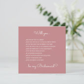 Funny Modern Dusty Rose Script Bridesmaid Vorschla Einladung (Stehend Vorderseite)