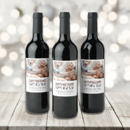 Funny Modern Late Happy New Year Foto Holiday Weinetikett