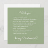 Funny Modern Sage Green Script Bridesmaid Vorschla Einladung (Vorne/Hinten)