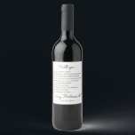 Funny Modern Script Bridesmaid Vorschlag Geschenk Weinetikett<br><div class="desc">Mit einer Flasche Wein und personalisierten Weinetiketten Pop Sie die Frage an Ihre Brautmädchen. Dieses Design enthält ein modernes Skript für die Frage "Werden Sie meine Brautjungfrau?" und lustige Fragen, die gefragt werden sollen. Passen Sie dieses Label mit Ihren eigenen Fragen an, wenn Sie es einzigartig machen möchten! Eine großartige...</div>