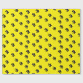 Funny Modern Yellow mit Black Paw Prints Cartoon Geschenkpapier (Flach)