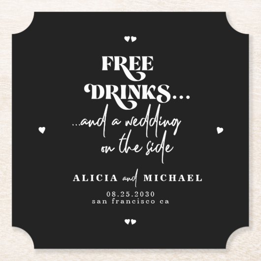 Funny moderne Getränke Hochzeit retten das Datum Untersetzer (Vorderseite)