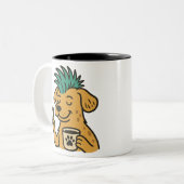 Funny Mohawk Hund Kaffee Lover Peace Zeichen Zweifarbige Tasse (Vorderseite Links)