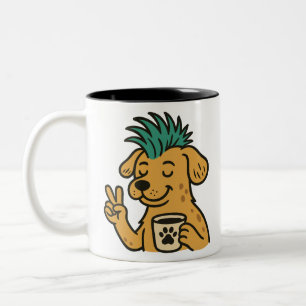 Funny Mohawk Hund Kaffee Lover Peace Zeichen Zweifarbige Tasse