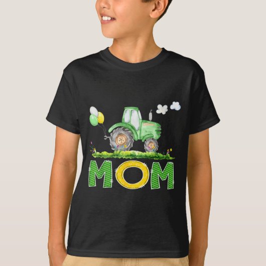 Funny Mom Birthday Boy Tractor Farm Truck Matching T-Shirt (Vorderseite)