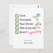 Funny Mom Checklist Postkarte (Vorne/Hinten)