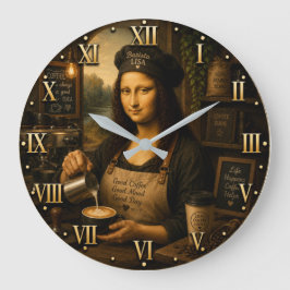 Funny Mona Lisa Barista Coffee Shop Kitchen Große Wanduhr