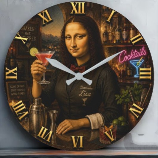 Funny Mona Lisa Bartender Cocktail Bar Decor Große Wanduhr