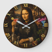 Funny Mona Lisa Bartender Cocktail Bar Decor Große Wanduhr (Vorderseite)