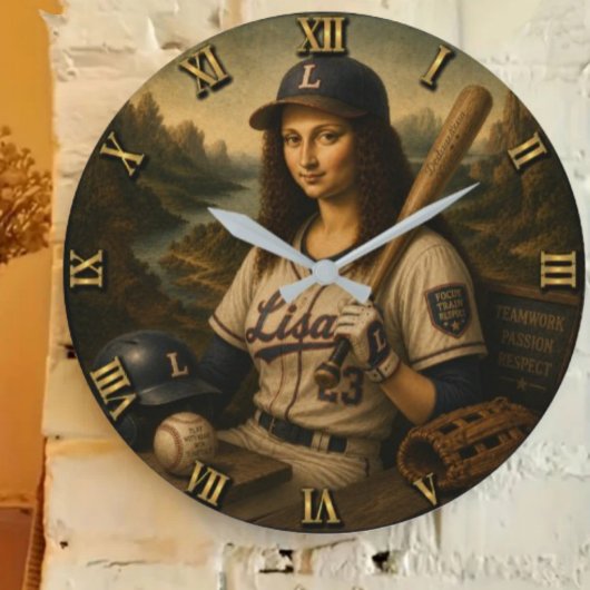 Funny Mona Lisa Baseball Große Wanduhr