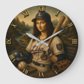 Funny Mona Lisa Baseball Große Wanduhr (Vorderseite)
