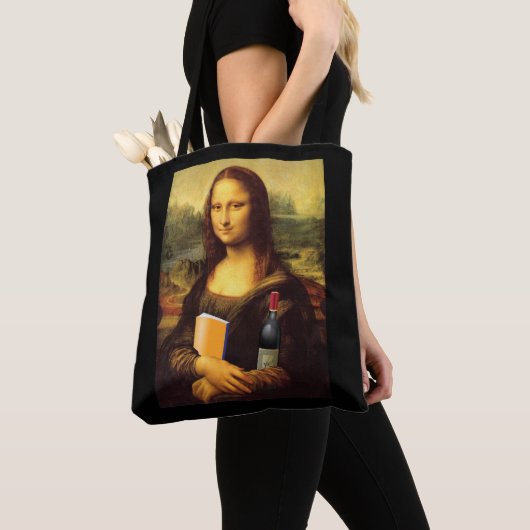 Funny Mona Lisa Buch und Wein Tasche (Von Nahem)