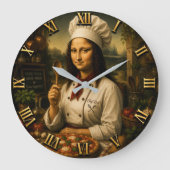 Funny Mona Lisa Chef Kitchen Decor Große Wanduhr (Vorderseite)