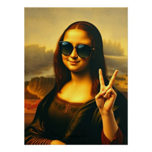 Funny Mona Lisa Drehung Frieden und Liebe Glossy P Poster