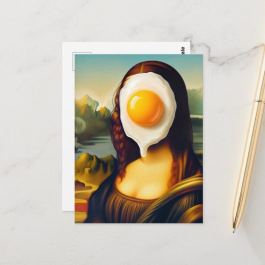 Funny Mona Lisa Egg im Gesicht Postkarte (Vorderseite/Rückseite Beispiel)