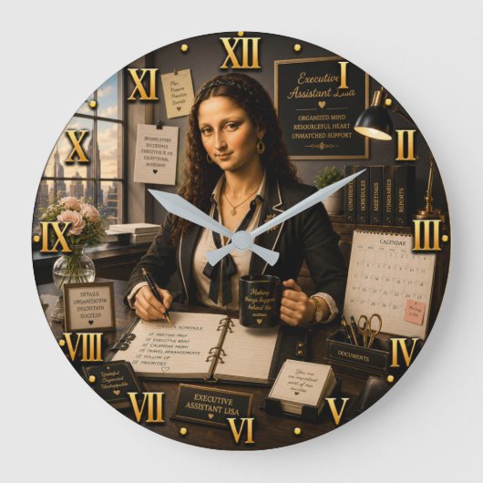 Funny Mona Lisa Executive Assistant Große Wanduhr (Vorderseite)