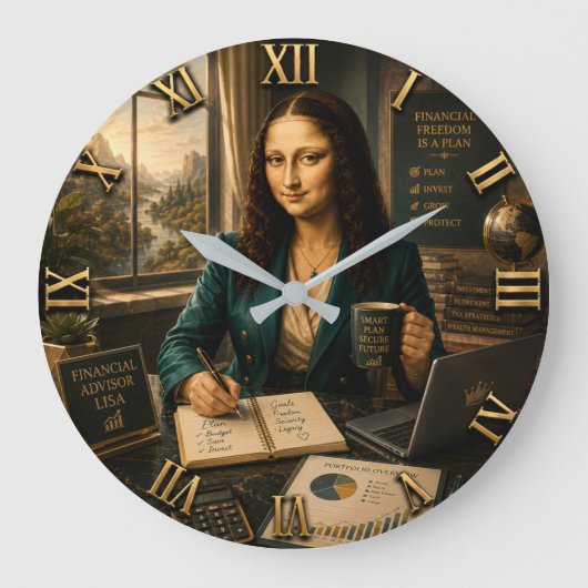 Funny Mona Lisa Financial Advisor Office Decor Große Wanduhr (Vorderseite)