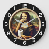 Funny Mona Lisa Grabbing Toilet Paper Große Wanduhr (Vorderseite)